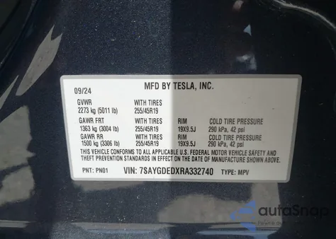 2024 Tesla Model Y Long Range Dual Motor All-Wheel Drive/Rwd из США, поврежденный, VIN 7SAYGDEDXRA332740